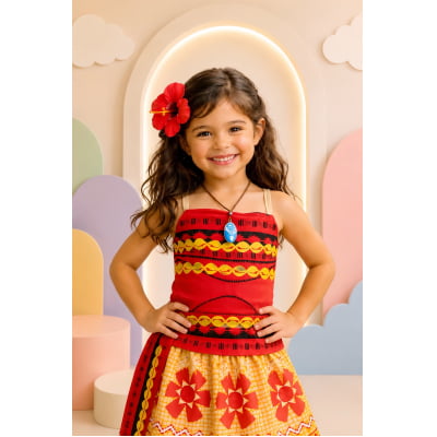 Fantasia Infantil Moana Com Colar e Cinto Faixa Festas