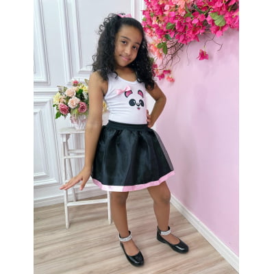 Fantasia Infantil Panda Princesa Com Tiara Festas