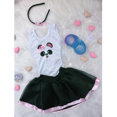 Fantasia Infantil Panda Princesa Com Tiara Festas