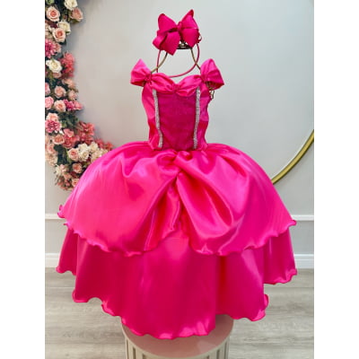 Fantasia Infantil Pink Princesa, em Cetim e Helanca