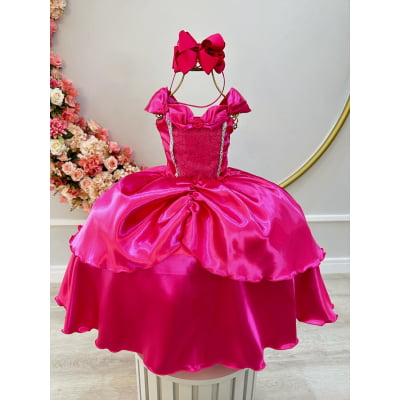 Fantasia Infantil Princesas Pink, em Cetim e Helanca