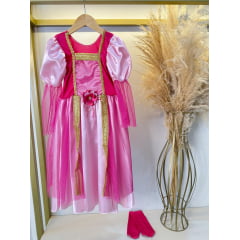 Fantasia Infantil Princesa Aurora C/ Luvas Luxo Festas