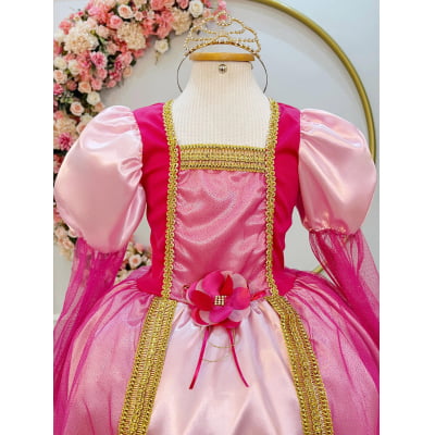 Fantasia Infantil Princesa Aurora C/ Luvas Luxo Festas