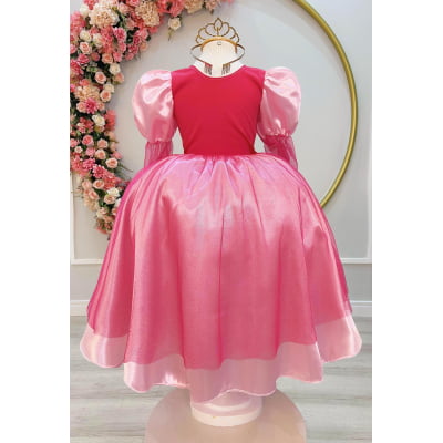 Fantasia Infantil Princesa Aurora C/ Luvas Luxo Festas