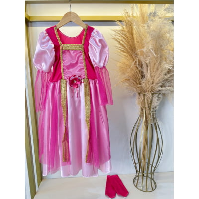 Fantasia Infantil Princesa Aurora C/ Luvas Luxo Festas