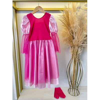 Fantasia Infantil Princesa Aurora C/ Luvas Luxo Festas
