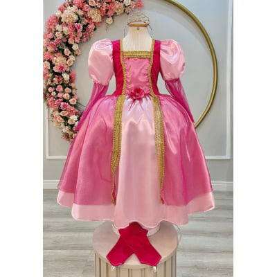 Fantasia Infantil Princesa Aurora C/ Luvas Luxo Festas