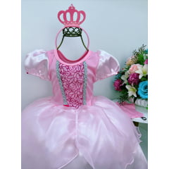 Fantasia Infantil Princesa Aurora Com Luva e Tiara