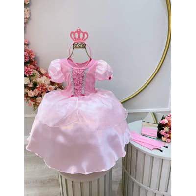 Fantasia Infantil Princesa Aurora Com Luva e Tiara