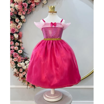 Vestido Infantil Princesa Aurora, em Organza, Poliéster e Helanca Vestido Infantil Princesa Aurora, em Organza, Poliéster e Helanca