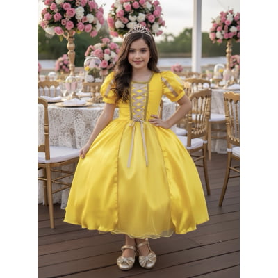 Fantasia Infantil Princesa Bela e a Fera Amarelo Festas