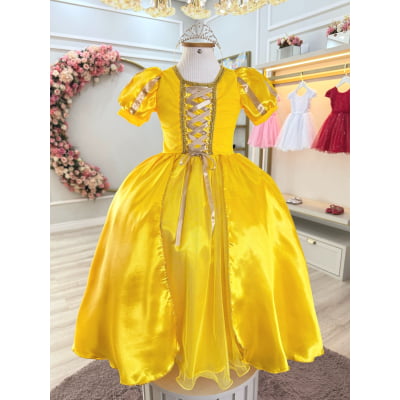 Fantasia Infantil Princesa Amarelo, em Cetim, Helanca e Tule Glitter Fantasia Infantil Princesa Amarelo, em Cetim, Helanca e Tule Glitter