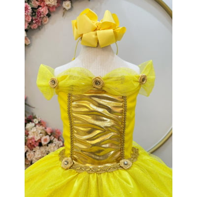 Fantasia Infantil Princesa Bela e a Fera Aurora Com Luvas