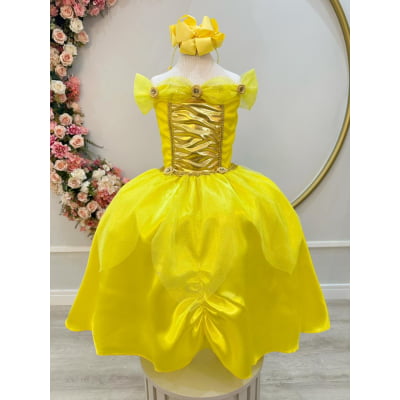 Fantasia Infantil Princesa Bela e a Fera Aurora Com Luvas