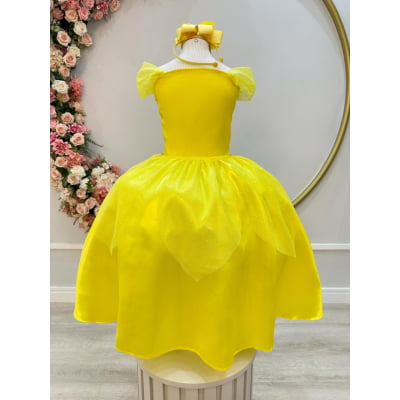 Fantasia Infantil Princesa Bela e a Fera Aurora Com Luvas