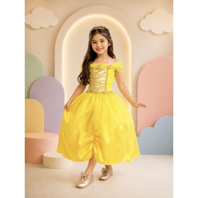 Fantasia Infantil Princesa Bela e a Fera Aurora Com Luvas