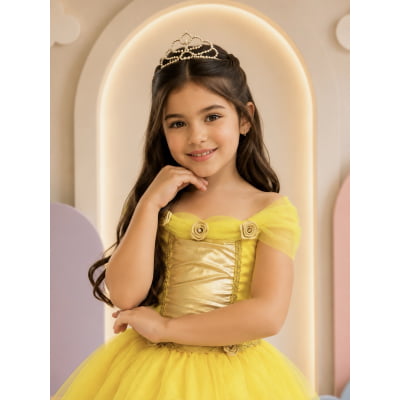 Fantasia Infantil Princesa Bela e a Fera Aurora Com Luvas