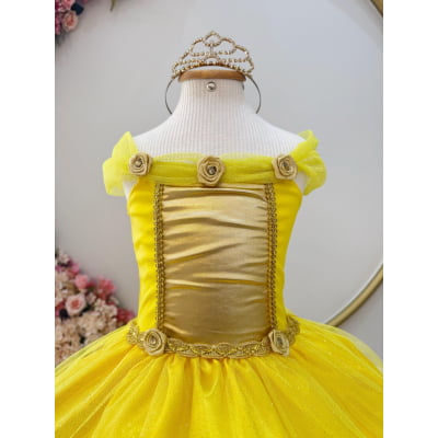 Fantasia Infantil Princesa Bela e a Fera Aurora Com Luvas