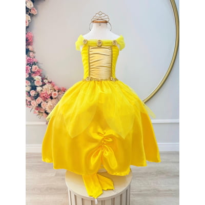 Fantasia Infantil Princesa Bela e a Fera Aurora Com Luvas