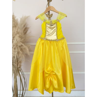 Fantasia Infantil Princesa Bela e a Fera Aurora Com Luvas