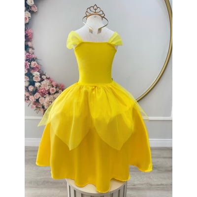 Fantasia Infantil Princesa Bela e a Fera Aurora Com Luvas