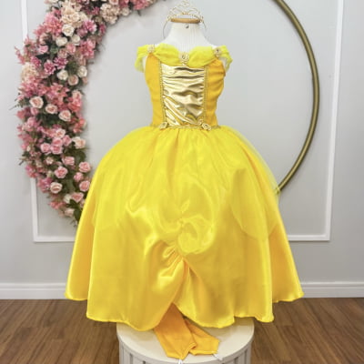 Fantasia Infantil Princesa Bela e a Fera Aurora Com Luvas