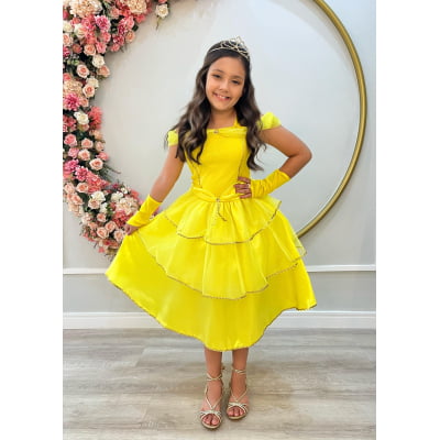 Fantasia Infantil Princesa Bela e a Fera C/ Luvas Festas