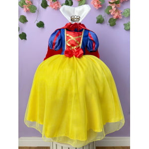 Fantasia Infantil Princesa Branca de Neve Longo Com Capa