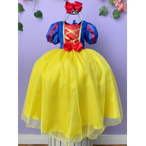 Fantasia Infantil Princesa Branca de Neve Longo Com Capa