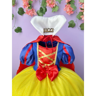 Fantasia Infantil Princesa Branca de Neve Longo Com Capa