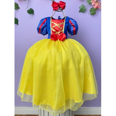 Fantasia Infantil Princesa Branca de Neve Longo Com Capa