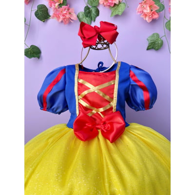 Fantasia Infantil Princesa Branca de Neve Longo Com Capa