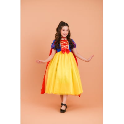 Fantasia Infantil Princesa Branca de Neve Longo Com Capa