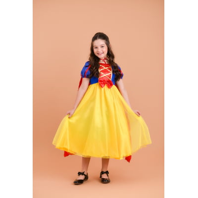 Fantasia Infantil Princesa Branca de Neve Longo Com Capa