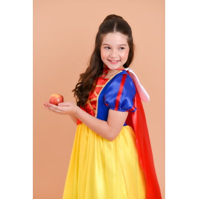 Fantasia Infantil Princesa Branca de Neve Longo Com Capa