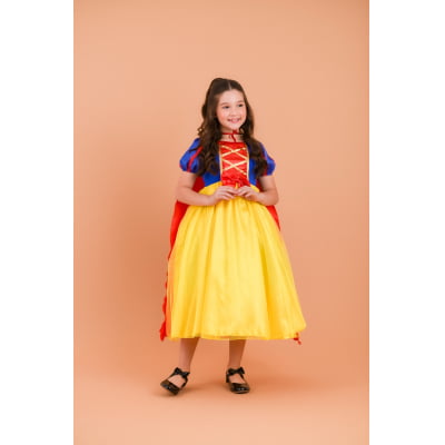 Fantasia Infantil Princesa Branca de Neve Longo Com Capa