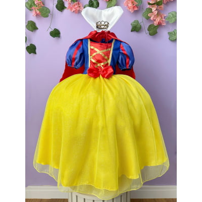 Fantasia Infantil Princesa Branca de Neve Longo Com Capa