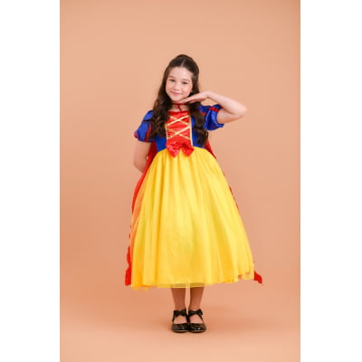 Fantasia Infantil Princesa Branca de Neve Longo Com Capa