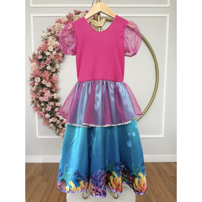 Fantasia Infantil Princesa Pequena Sereia Ariel Festas