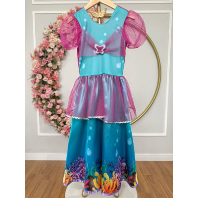 Fantasia Infantil Princesa Pequena Sereia Ariel Festas