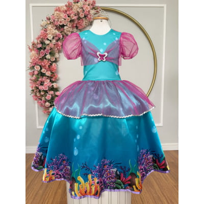 Fantasia Infantil Princesa Ariel Fundo do Mar, em Cetim, Helanca e Tule Glitter Fantasia Infantil Princesa Ariel Fundo do Mar, em Cetim, Helanca e Tule Glitter