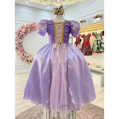 Fantasia Infantil Lilás Princesa Rapunzel Festas