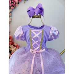 Fantasia Infantil Princesa Rapunzel Lilás Luxo Glitter