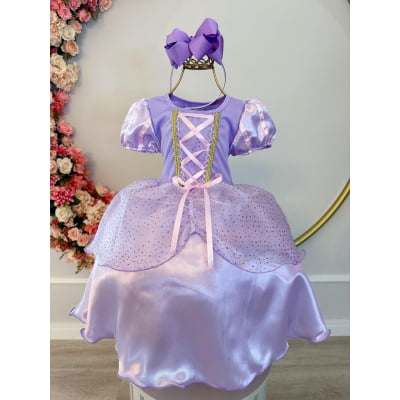 Fantasia Infantil Princesa Rapunzel Lilás Luxo Glitter