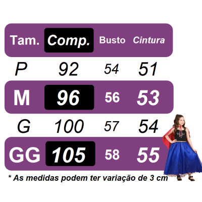 Fantasia Infantil Princesas Anna Frozen C/ Capa Festas Luxo