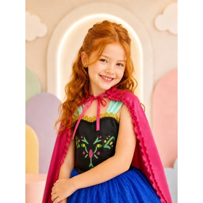 Fantasia Infantil Princesas Anna Frozen C/ Capa Festas Luxo