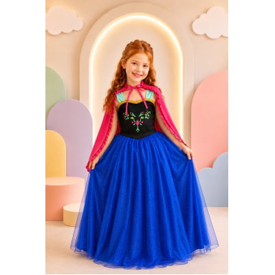 Fantasia Infantil Princesas Anna Frozen C/ Capa Festas Luxo Fantasia Infantil Princesas Anna Frozen C/ Capa Festas Luxo