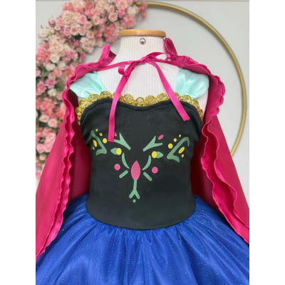 Fantasia Infantil Princesas Anna Frozen C/ Capa Festas Luxo