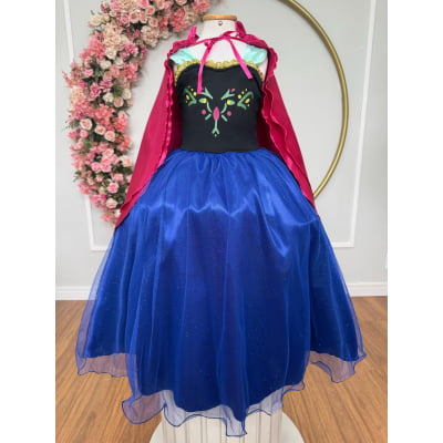 Fantasia Infantil Princesas Anna Frozen C/ Capa Festas Luxo