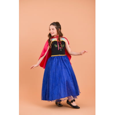 Fantasia Infantil Princesas Anna Frozen C/ Capa Luxo Festas